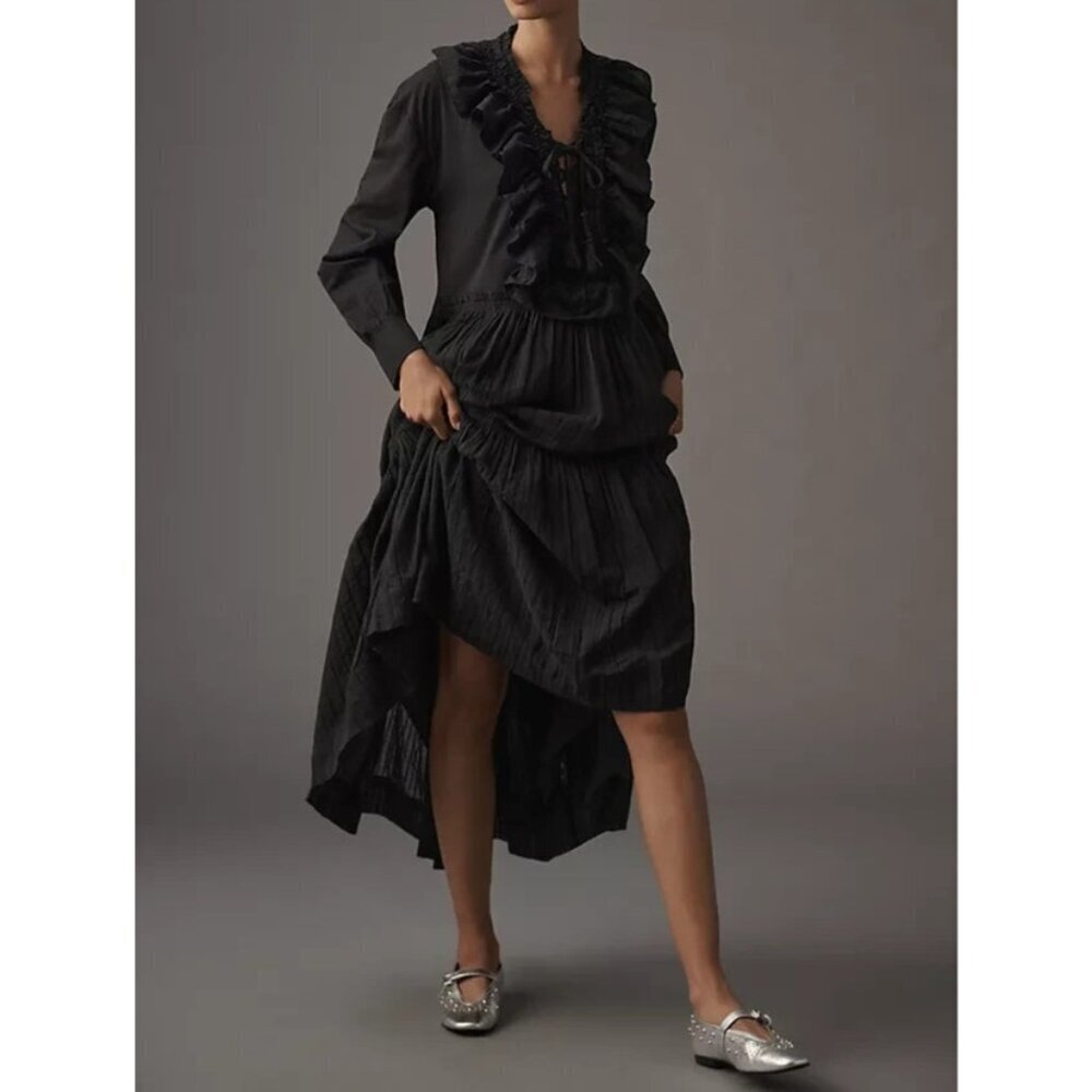 Anthropologie Pilcro Ruffled Tiered Midi Dress Long Sleeve S